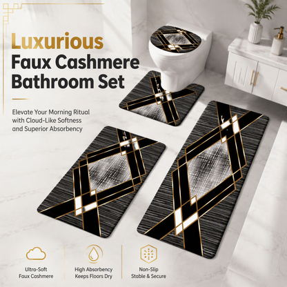 Lot de 4 Tapis de Salle de Bain – Imitation Cachemire Ultra-Doux, Antidérapant