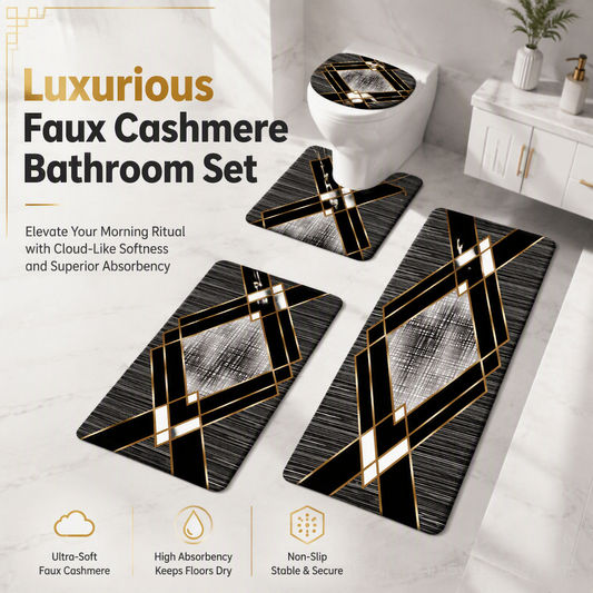 Lot de 4 Tapis de Salle de Bain – Imitation Cachemire Ultra-Doux, Antidérapant