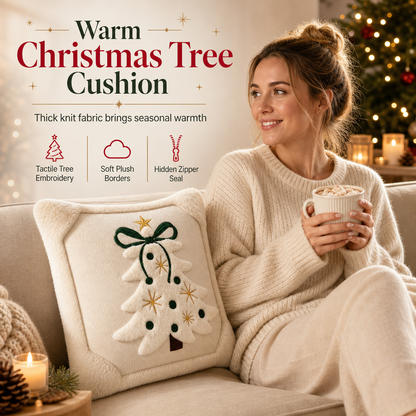 Housse de Coussin de Noël Brodée Sapin – 45×45 cm, Peluche Douce, Zip Invisible