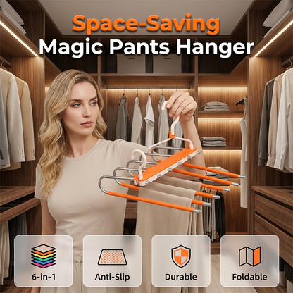 📢📢50% DE RÉDUCTION !! ⏰ Cintre à Pantalons Multi-Niveaux Gain de Place – Capacité 6 Pantalons, Revêtement Antidérapant & Double Mode de Suspension for un Rangement Vertical Compact et Sans Plis dans Votre Placard ✨