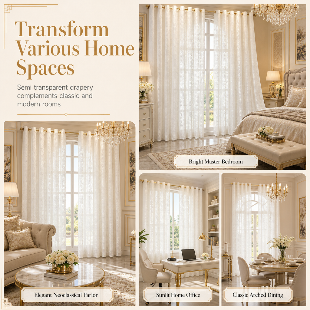 50% de Réduction – Rideau Voilage Jacquard Géométrique Tamisant Salon et Chambre