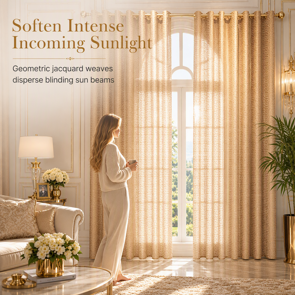 50% de Réduction – Rideau Voilage Jacquard Géométrique Tamisant Salon et Chambre