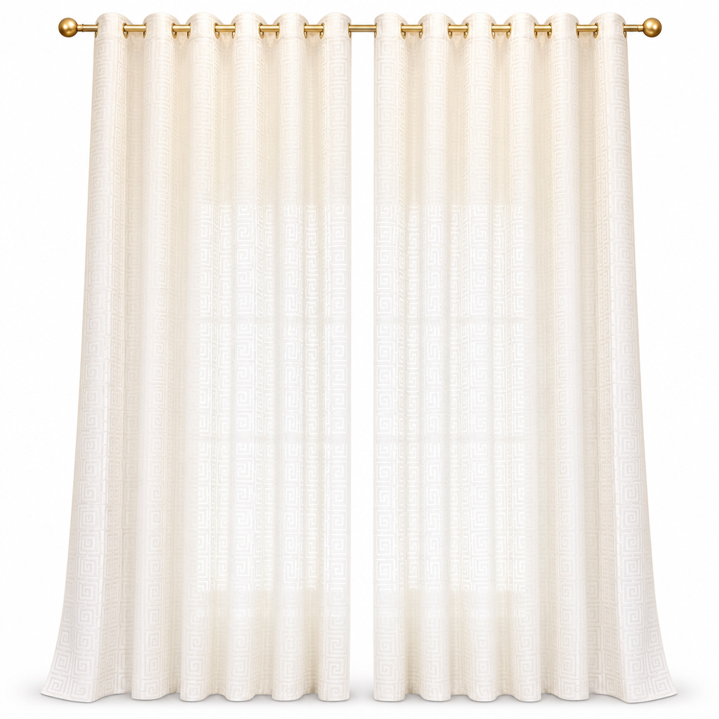 50% de Réduction – Rideau Voilage Jacquard Géométrique Tamisant Salon et Chambre