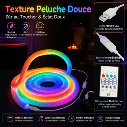 50% de Réduction – Ruban Néon LED RGBIC en Fausse Fourrure 360°