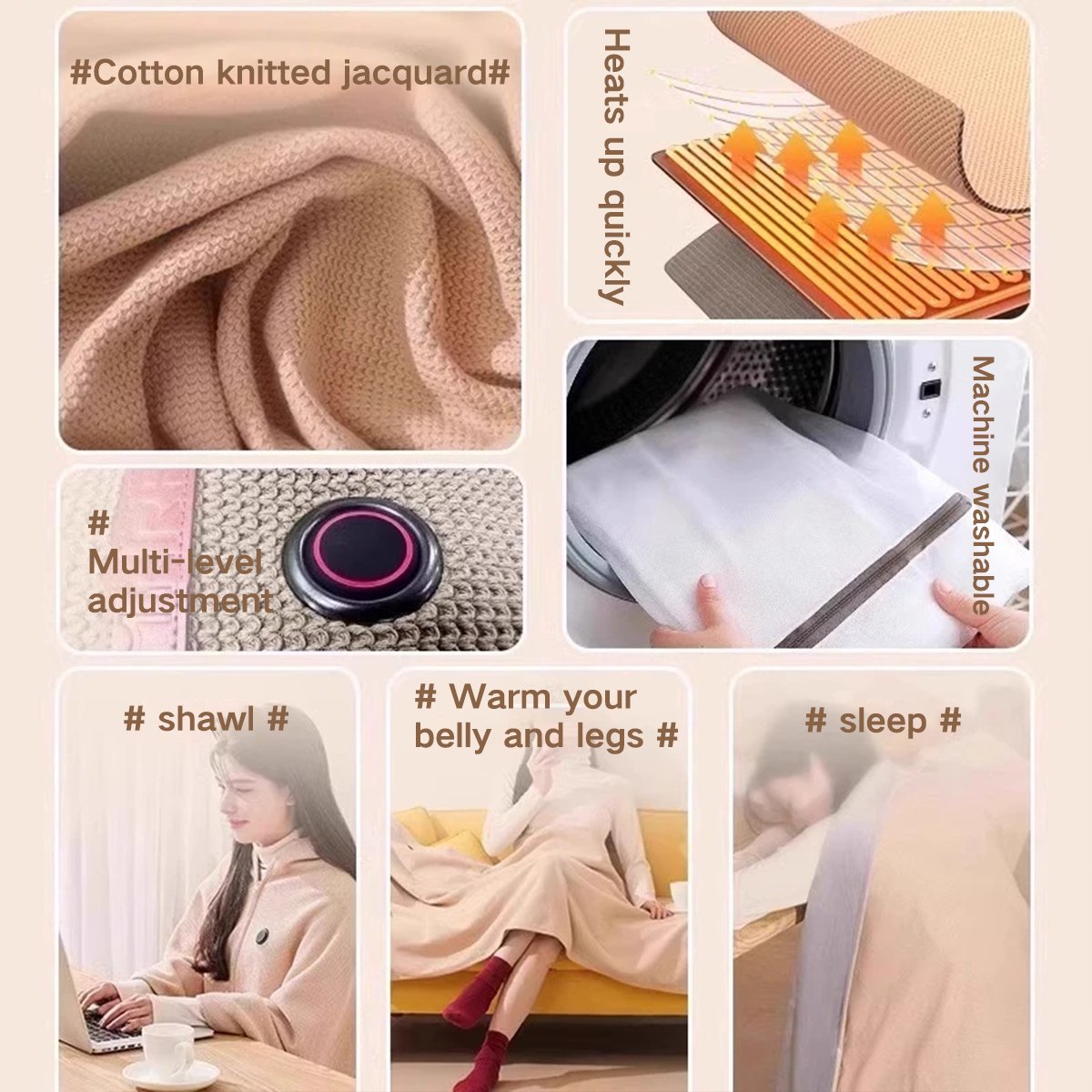 📢 50% de Réduction – Châle Plaid Chauffant Électrique USB en Polaire Douce, Couverture Poncho Chauffante Lavable 3 Niveaux