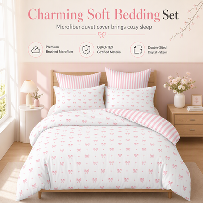 50% de Réduction – Parure de Lit 3 Pièces Nœud Papillon en Microfibre