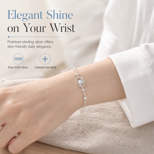 47% de Réduction – Bracelet Planète et Étoile en Argent 925