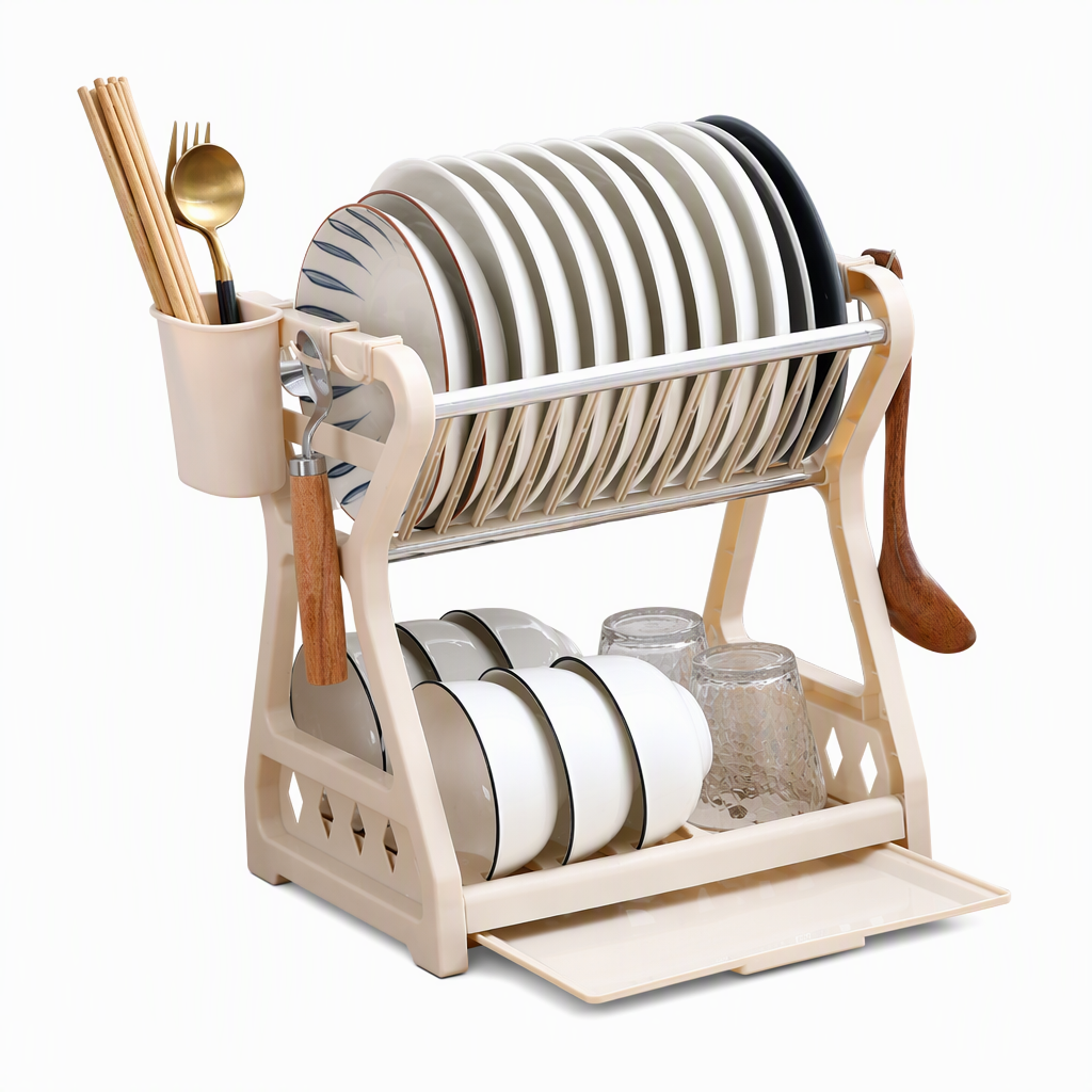 50% de Réduction – Égouttoir à Vaisselle en Acier, Rangement Cuisine Vertical à Niveaux avec Bac d'Égouttage Amovible