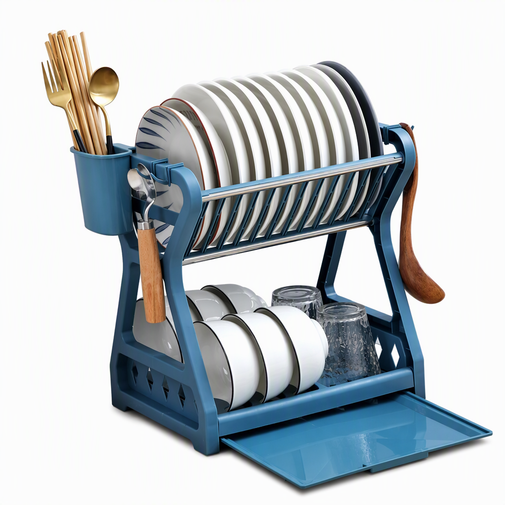 50% de Réduction – Égouttoir à Vaisselle en Acier, Rangement Cuisine Vertical à Niveaux avec Bac d'Égouttage Amovible
