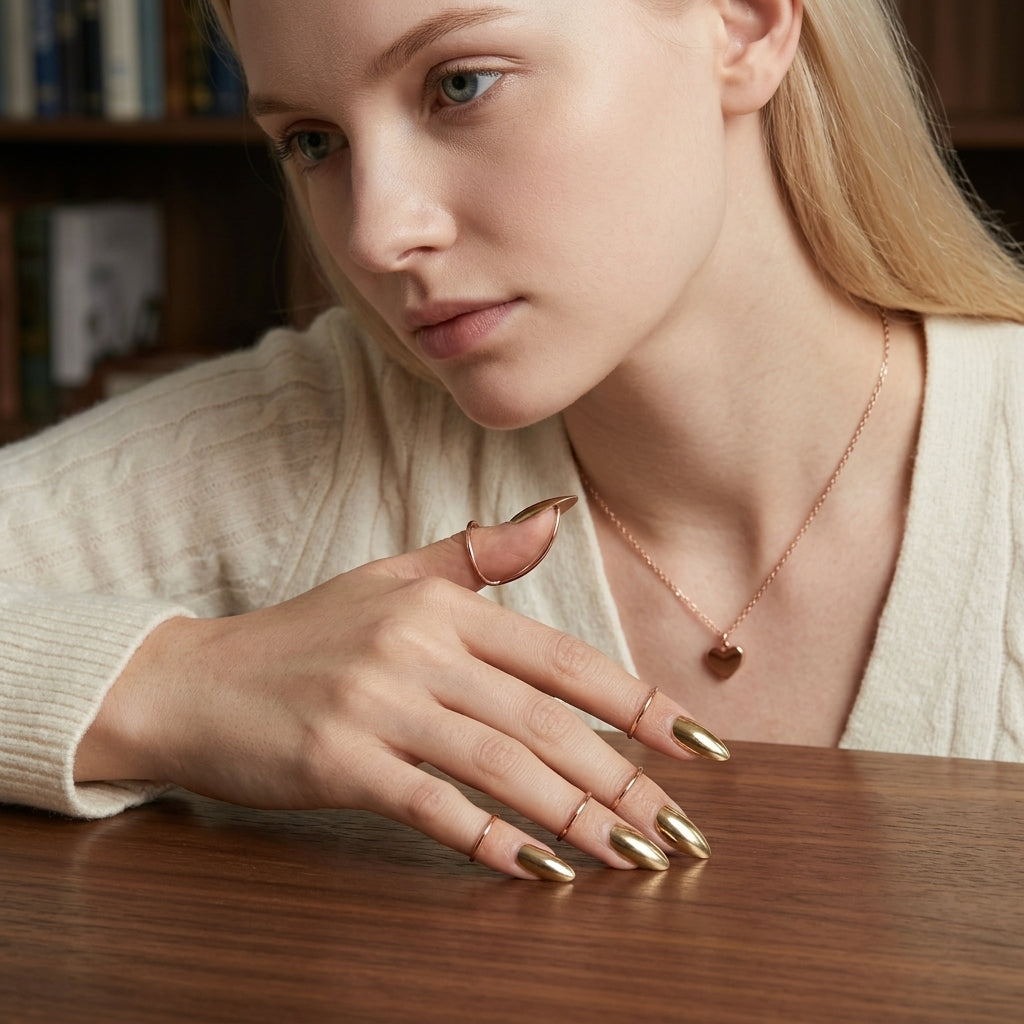 50% de Réduction – Bagues d'Ongles Métalliques Réglables Effet Miroir, Bijoux d'Ongles Sans Colle et Réutilisables, Lot de 10