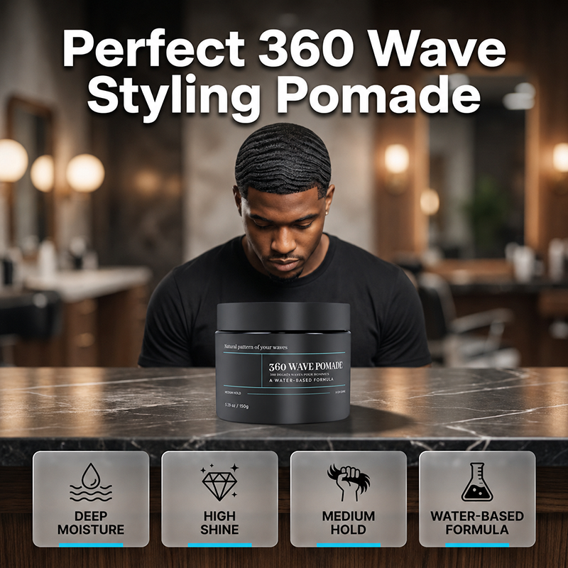 50% de Réduction – Pommade à Vagues 360 Tenue Moyenne, Cire Coiffante Brillante à Base d'Eau pour Homme, Définition 150ml