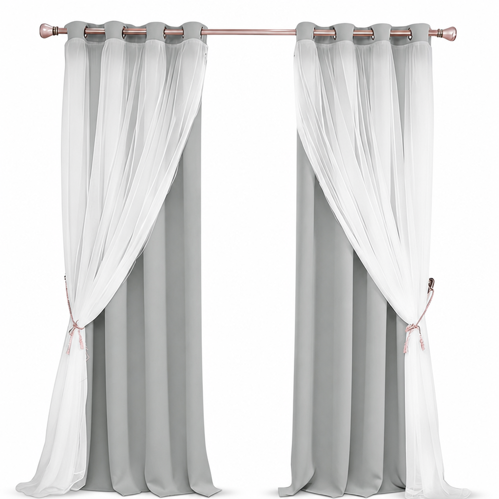 50% de Réduction – Rideau Occultant Double Couche avec Voilage et Œillets