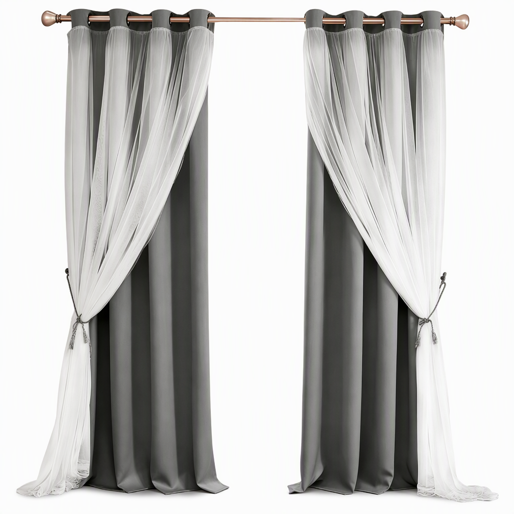 50% de Réduction – Rideau Occultant Double Couche avec Voilage et Œillets