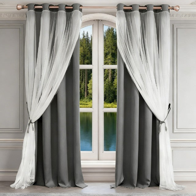 50% de Réduction – Rideau Occultant Double Couche avec Voilage et Œillets