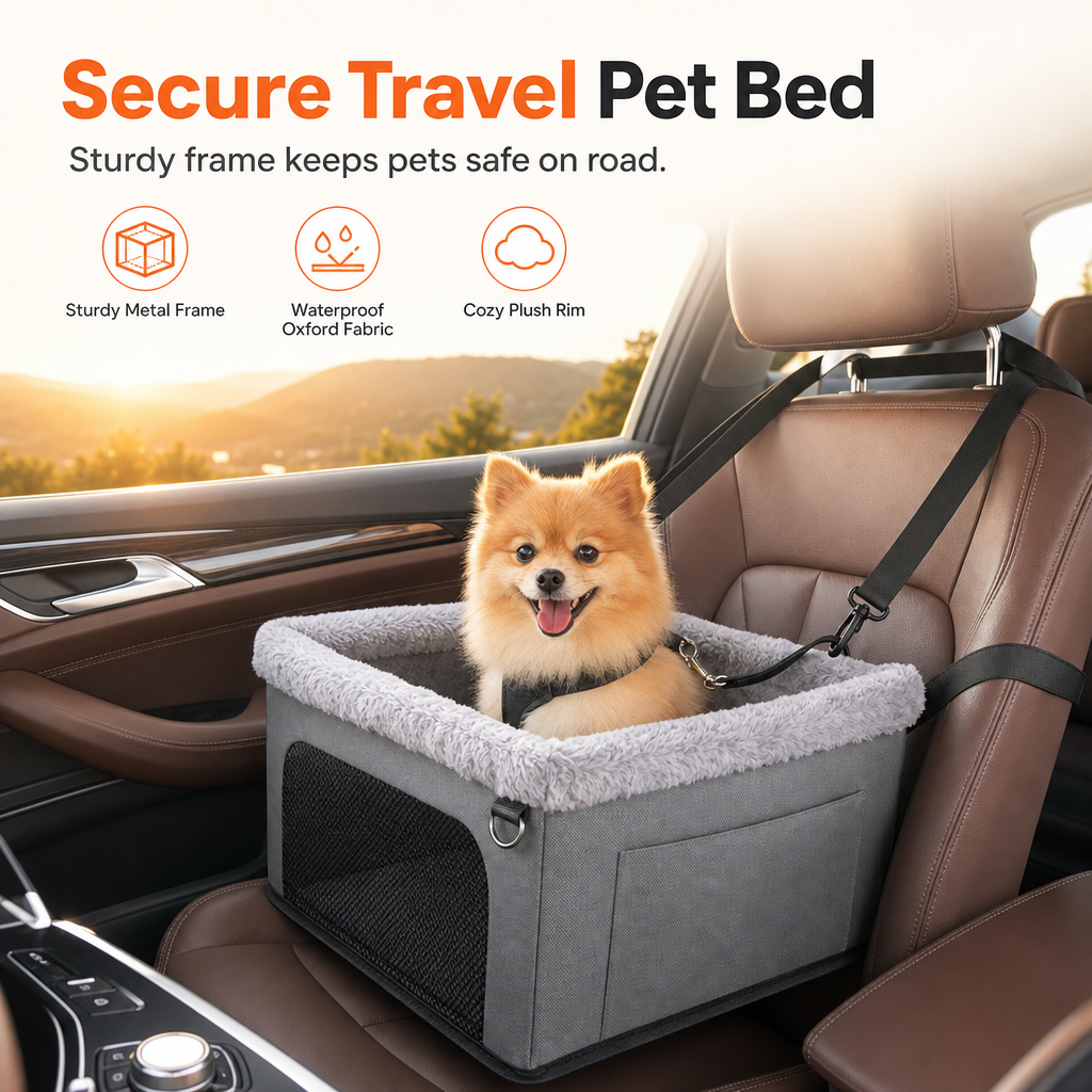 50% de Réduction – Siège Auto pour Chien, Panier de Voyage Voiture Rehausseur avec Armature Métallique et Laisse de Sécurité