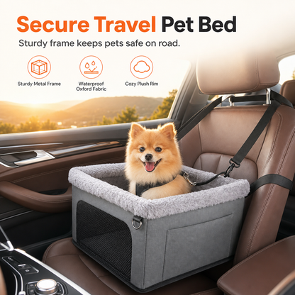 50% de Réduction – Siège Auto pour Chien, Panier de Voyage Voiture Rehausseur avec Armature Métallique et Laisse de Sécurité