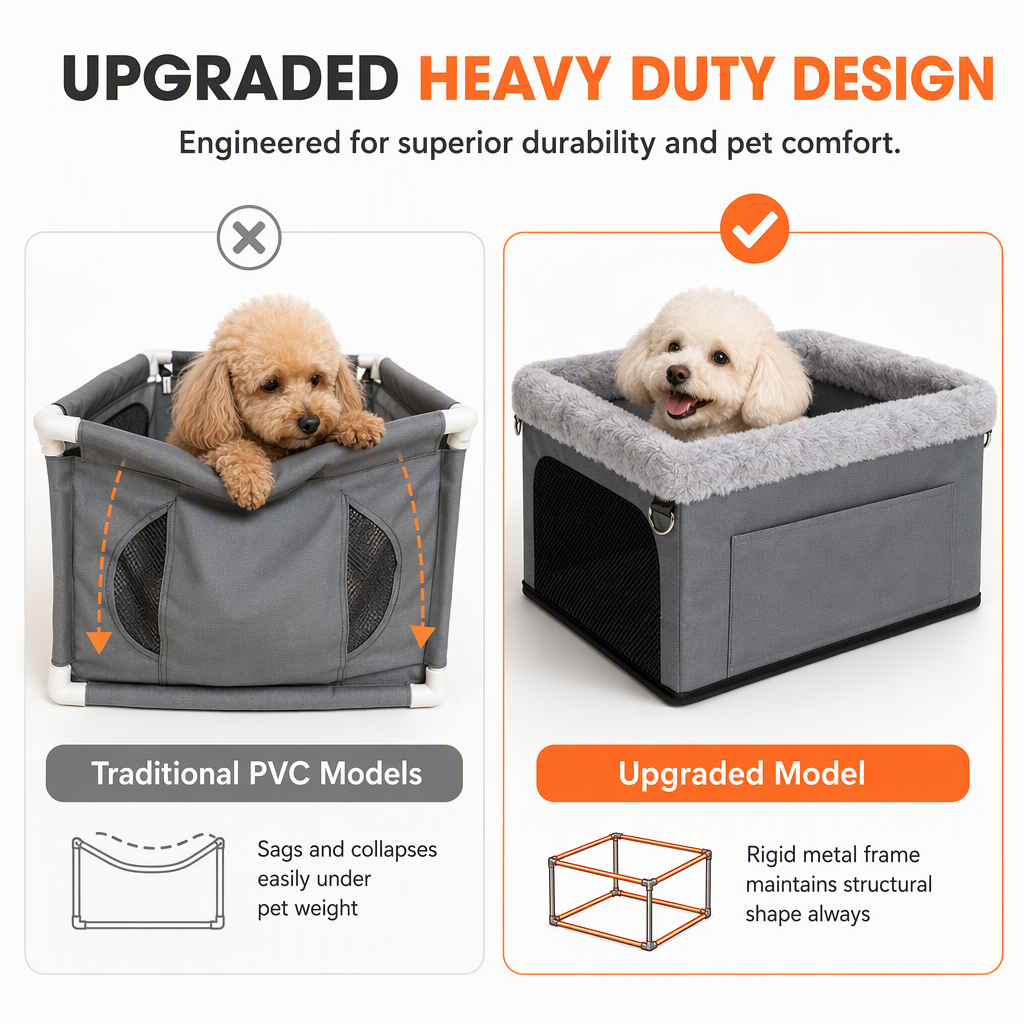 50% de Réduction – Siège Auto pour Chien, Panier de Voyage Voiture Rehausseur avec Armature Métallique et Laisse de Sécurité