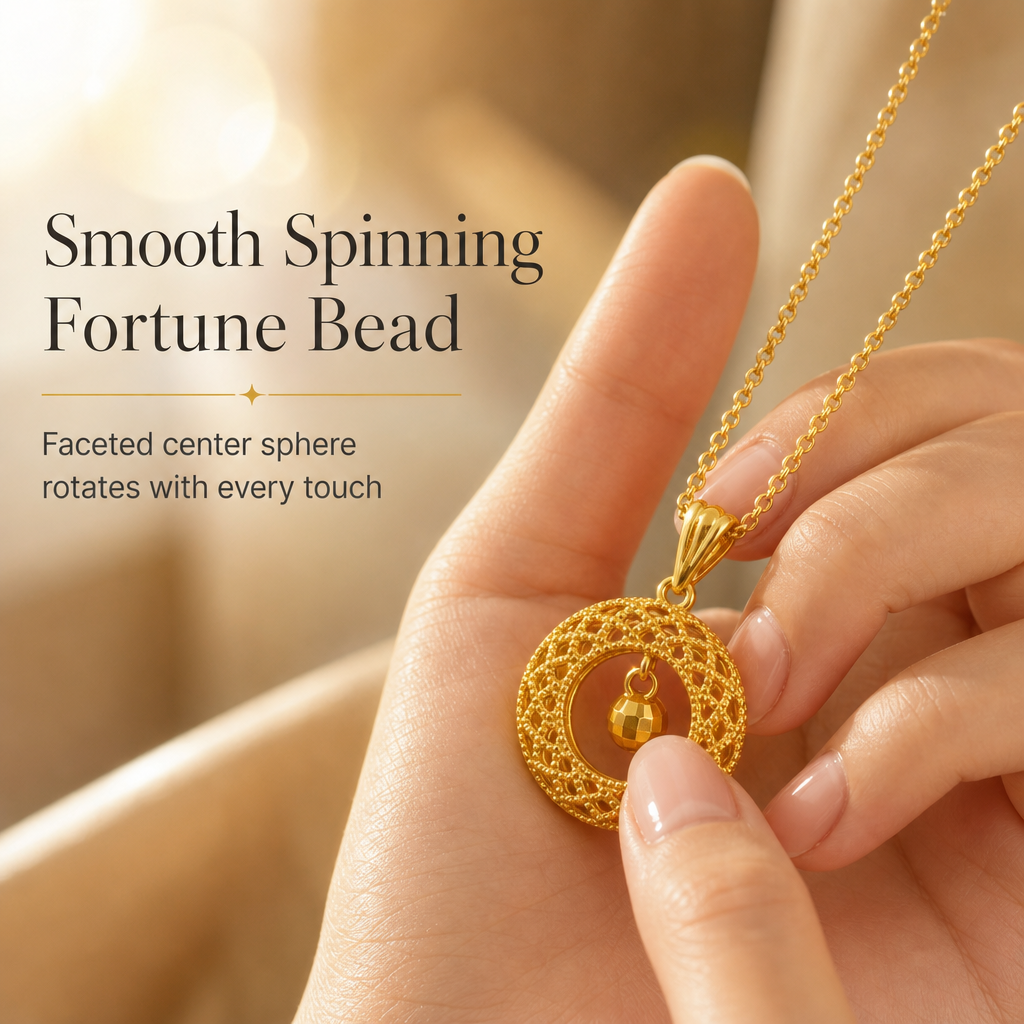 50% de Réduction – Collier Attrape-Rêves Femme, Pendentif Filigrane Doré avec Perle Tournante Porte-Bonheur et Chaîne Fine