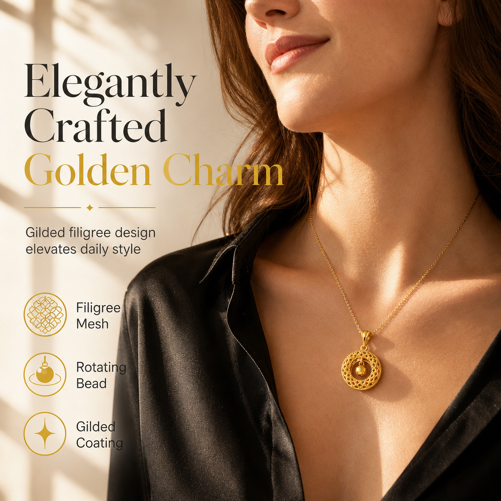 50% de Réduction – Collier Attrape-Rêves Femme, Pendentif Filigrane Doré avec Perle Tournante Porte-Bonheur et Chaîne Fine