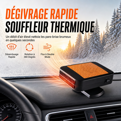60% de Réduction – Dégivreur et Désembueur Voiture 12V Rotatif 360°, Chauffage Rapide Pare-Brise, Double Mode Chaud et Froid