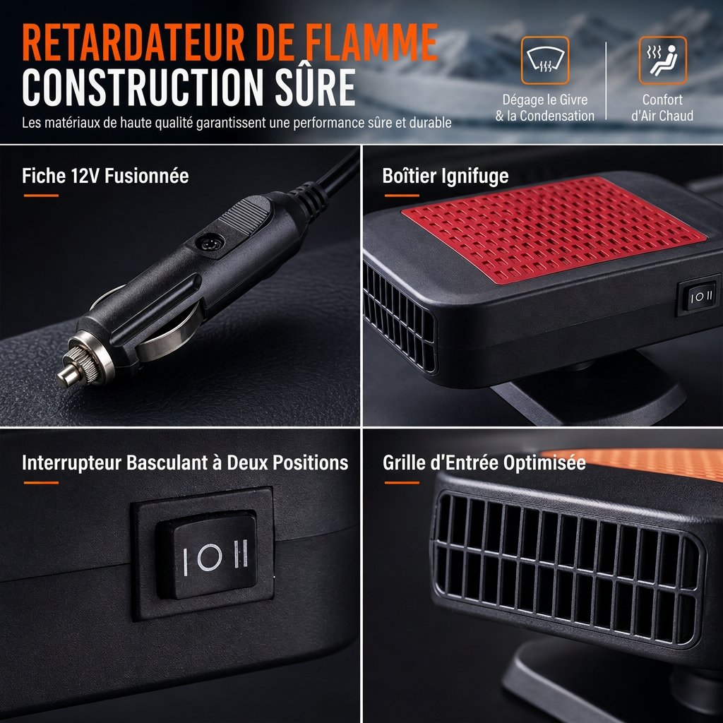 60% de Réduction – Dégivreur et Désembueur Voiture 12V Rotatif 360°, Chauffage Rapide Pare-Brise, Double Mode Chaud et Froid