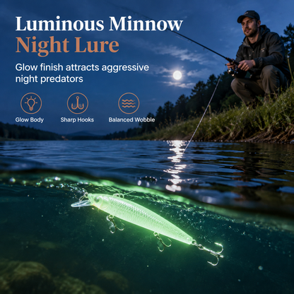 50% de Réduction – Leurre Minnow Phosphorescent 7cm 8g, Poisson Nageur Lumineux pour Pêche de Nuit Carnassiers