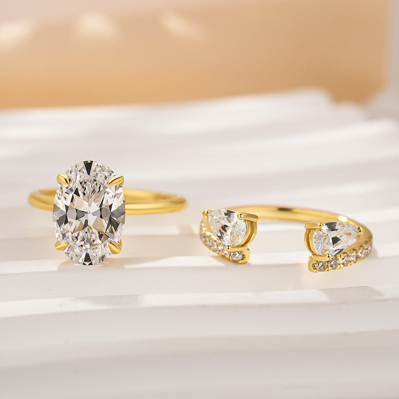 50% de Réduction – Bague Goutte d'Eau Ajustable Ouverte Strass Scintillant