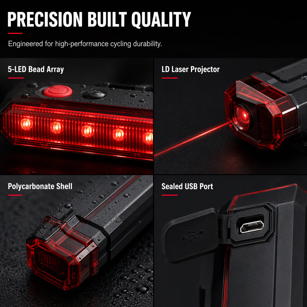 40% de Réduction – Feu Arrière Vélo Rechargeable USB Étanche IPX5 avec Signal Laser, Lumière de Sécurité pour Cyclisme Nocturne