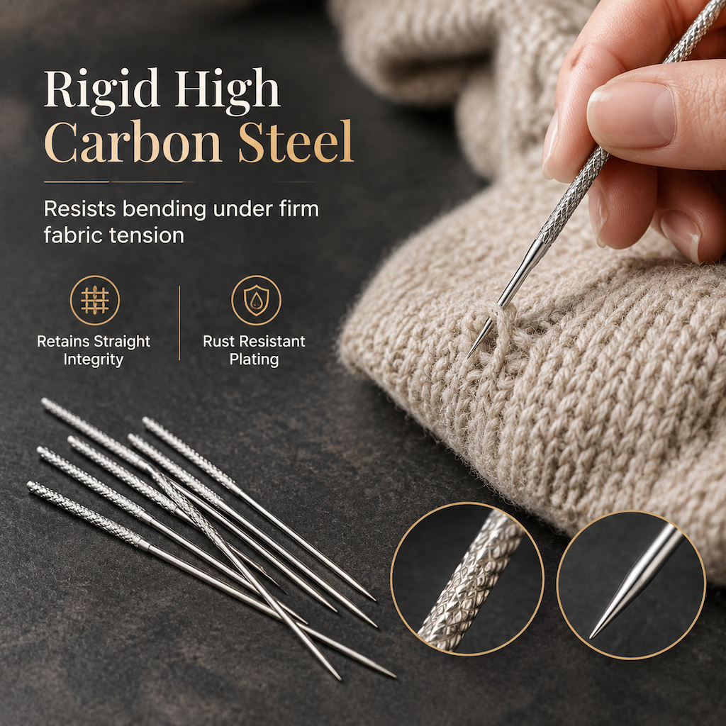 📢 50% de Réduction – Lot de 25 Aiguilles Réparatrices d'Accrocs pour Tricot et Vêtement, Tige Moletée en Acier Carbone