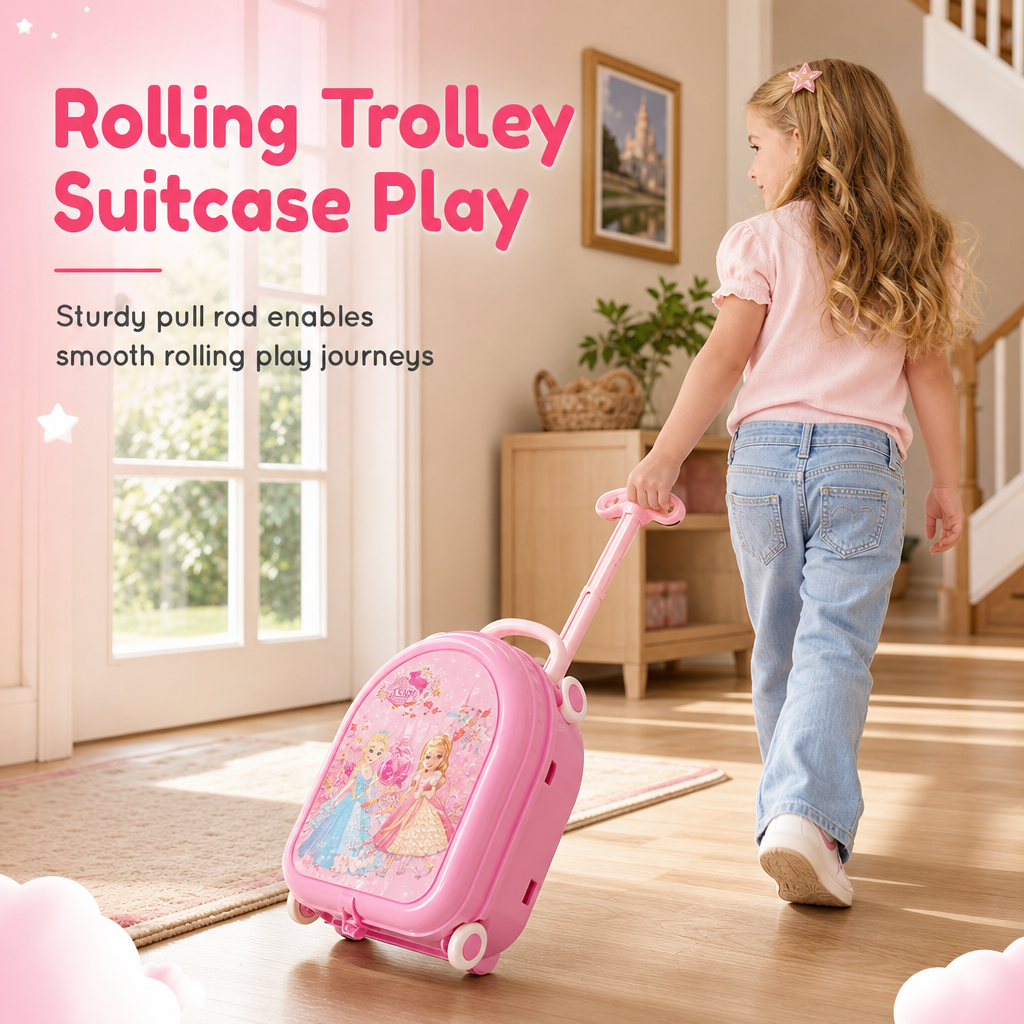 📢📢53% de Réduction – Valise Coiffeuse de Maquillage Factice pour Enfants, Coffret de Jeu d'Imitation 3 en 1 Portable pour Filles