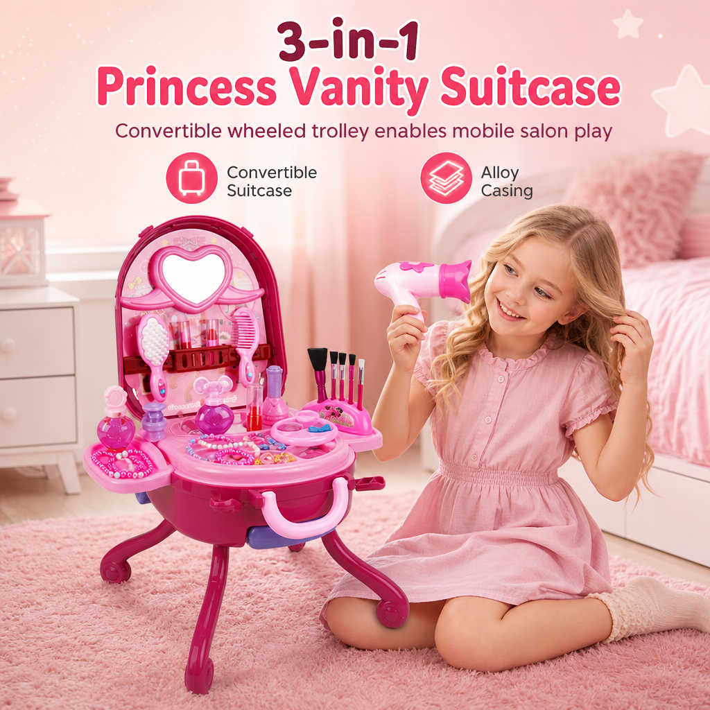 📢📢53% de Réduction – Valise Coiffeuse de Maquillage Factice pour Enfants, Coffret de Jeu d'Imitation 3 en 1 Portable pour Filles