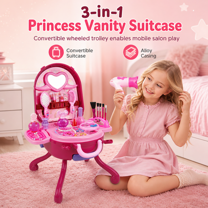 📢📢53% de Réduction – Valise Coiffeuse de Maquillage Factice pour Enfants, Coffret de Jeu d'Imitation 3 en 1 Portable pour Filles