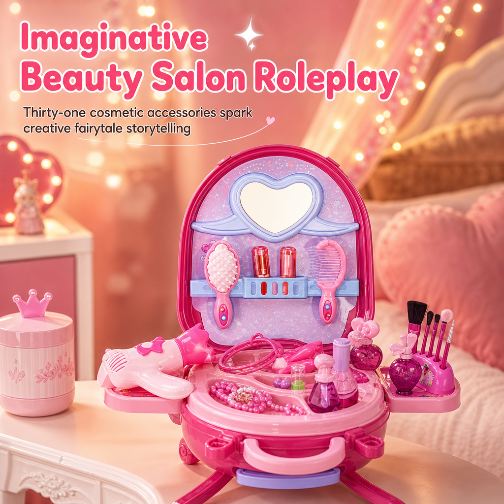 📢📢53% de Réduction – Valise Coiffeuse de Maquillage Factice pour Enfants, Coffret de Jeu d'Imitation 3 en 1 Portable pour Filles