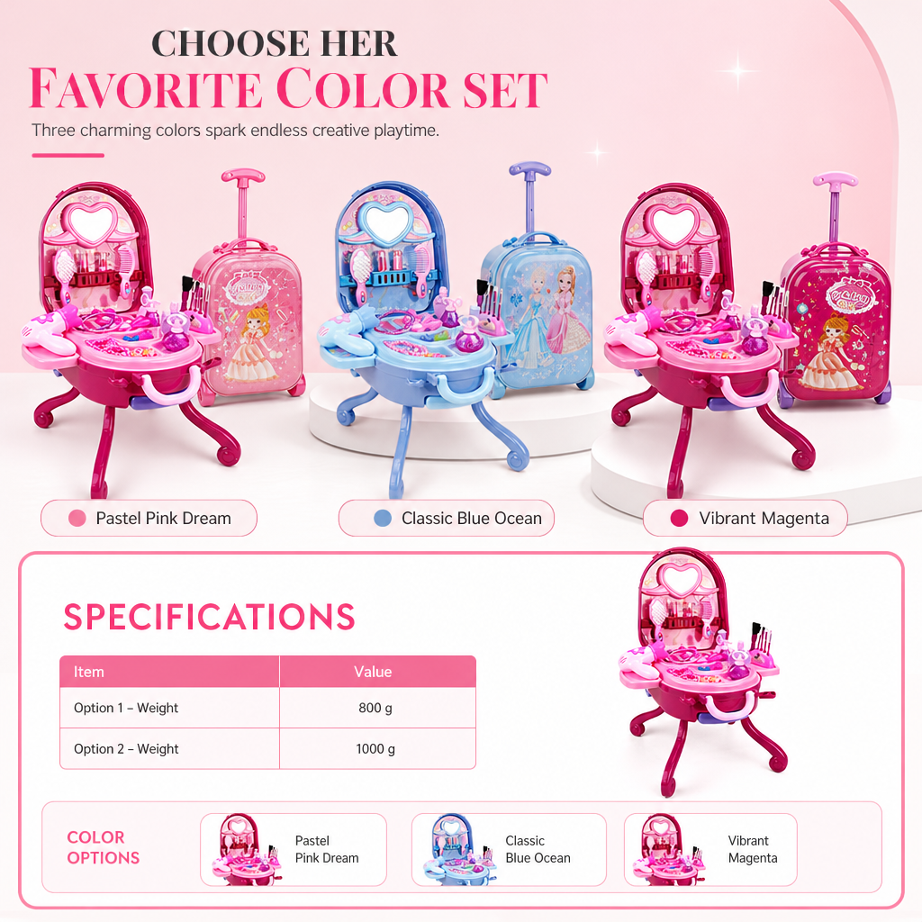 📢📢53% de Réduction – Valise Coiffeuse de Maquillage Factice pour Enfants, Coffret de Jeu d'Imitation 3 en 1 Portable pour Filles