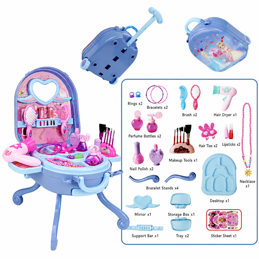 📢📢53% de Réduction – Valise Coiffeuse de Maquillage Factice pour Enfants, Coffret de Jeu d'Imitation 3 en 1 Portable pour Filles