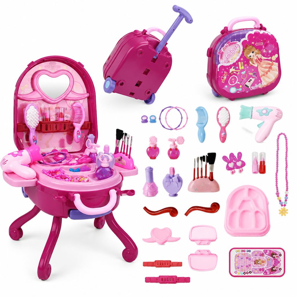📢📢53% de Réduction – Valise Coiffeuse de Maquillage Factice pour Enfants, Coffret de Jeu d'Imitation 3 en 1 Portable pour Filles