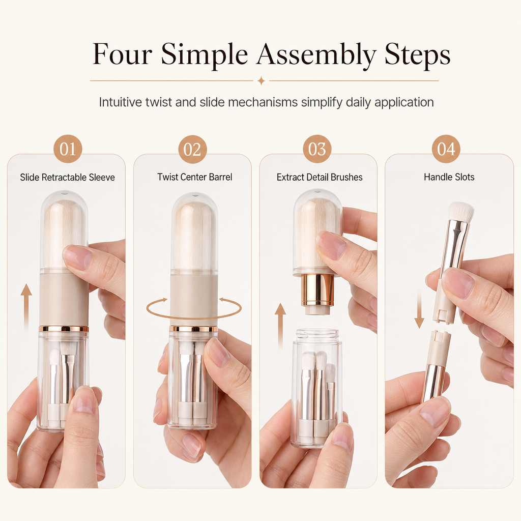 🖌️🔥DERNIER JOUR -50% ! Pinceaux maquillage rétractables portables, multifonctionnels, pinceau poudre et lèvres silicone✨