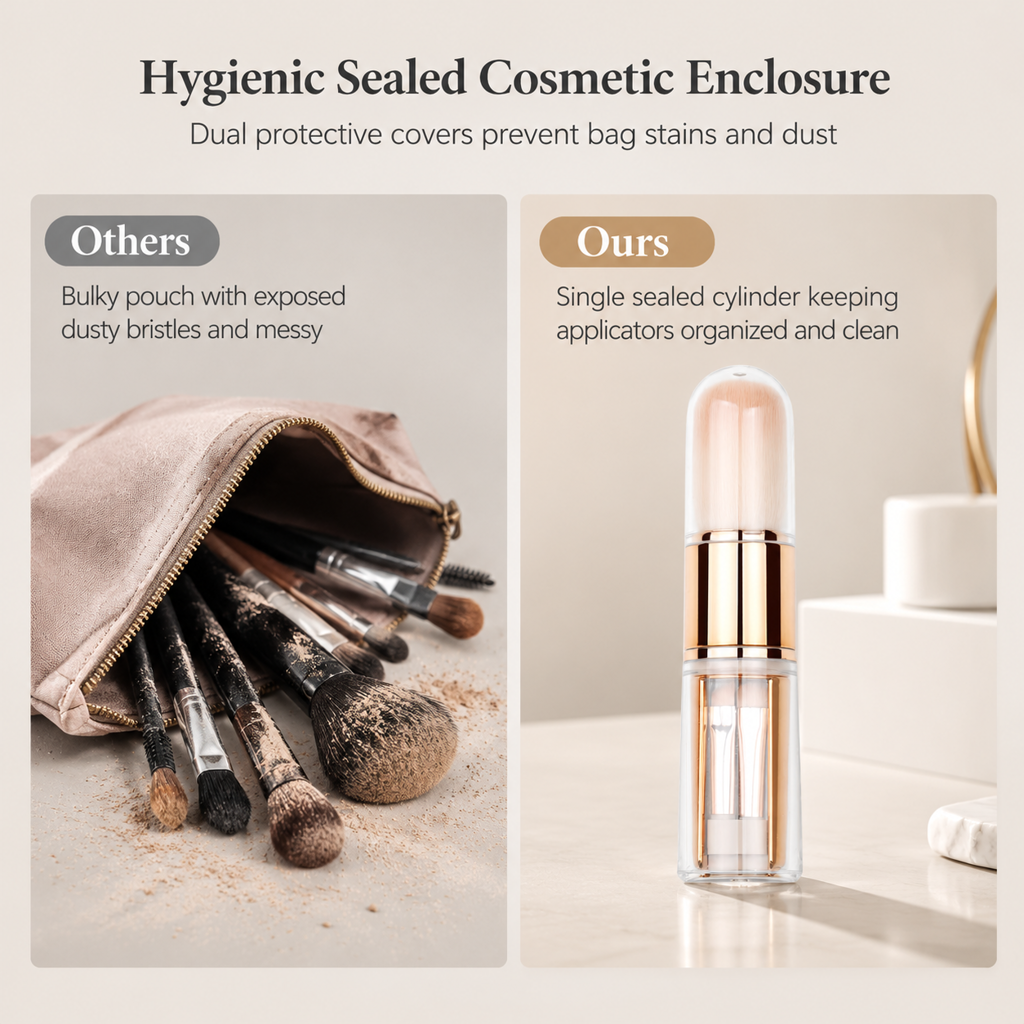 🖌️🔥DERNIER JOUR -50% ! Pinceaux maquillage rétractables portables, multifonctionnels, pinceau poudre et lèvres silicone✨