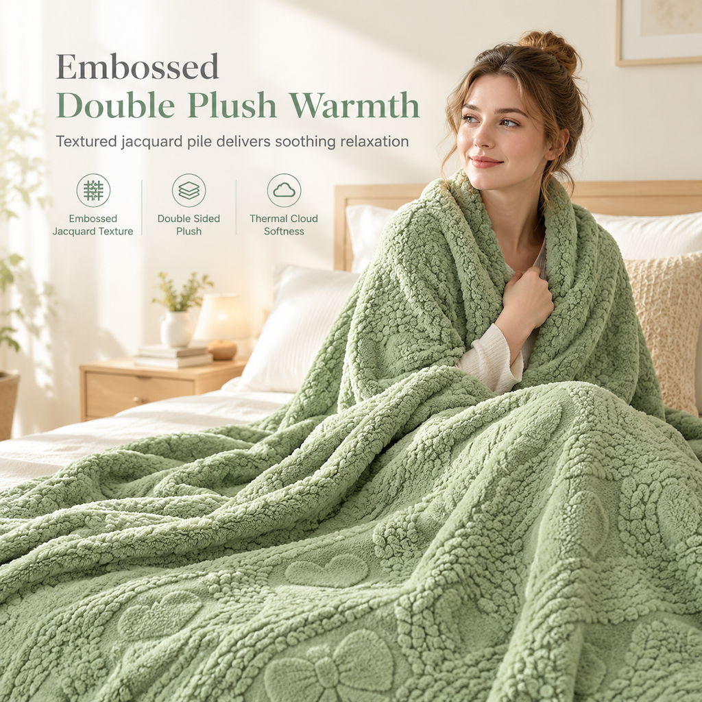 📢 50% de Réduction – Plaid Jacquard Double Face Doux et Moelleux à Motifs Cœurs, Couverture Polaire Chaude pour Canapé et Lit