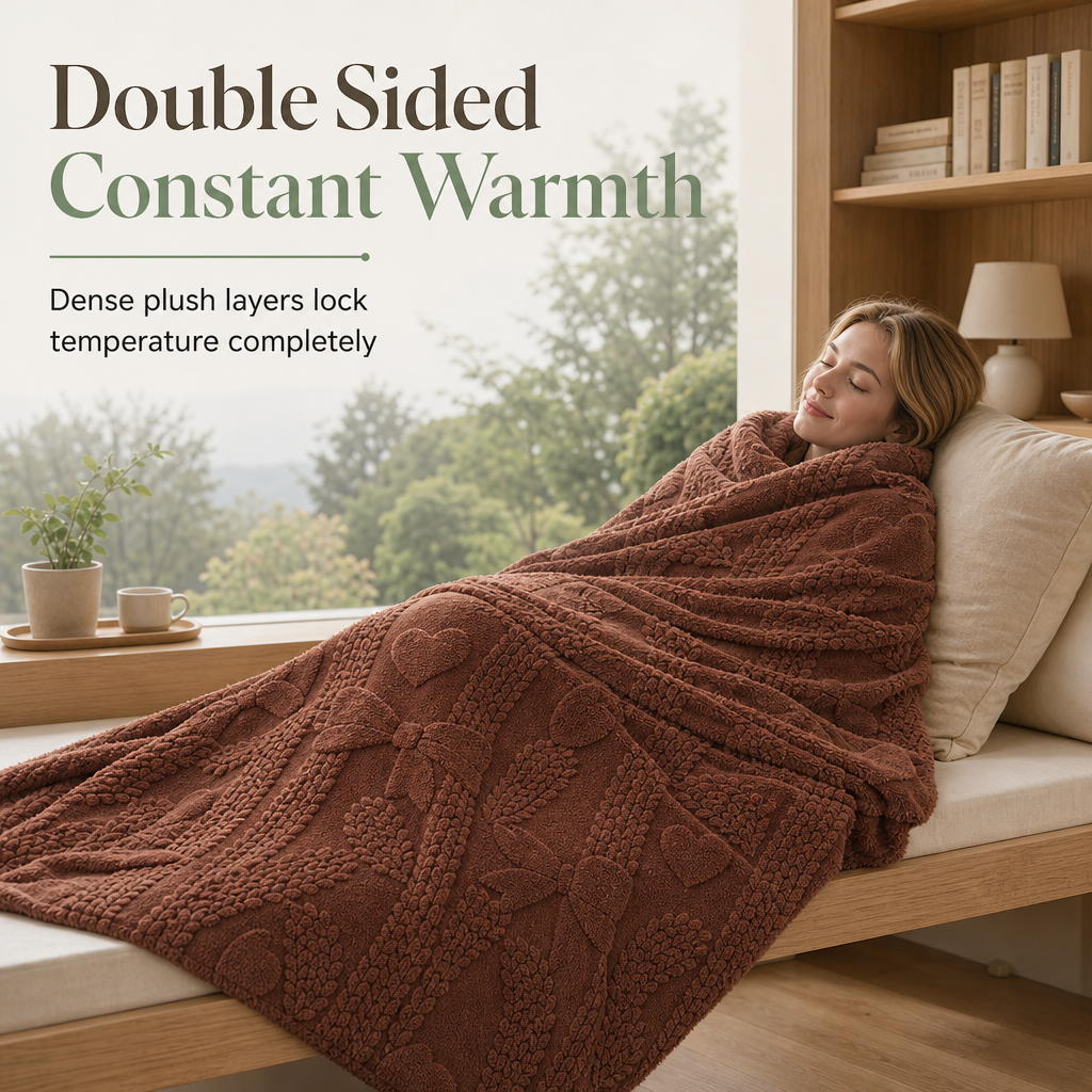 📢 50% de Réduction – Plaid Jacquard Double Face Doux et Moelleux à Motifs Cœurs, Couverture Polaire Chaude pour Canapé et Lit