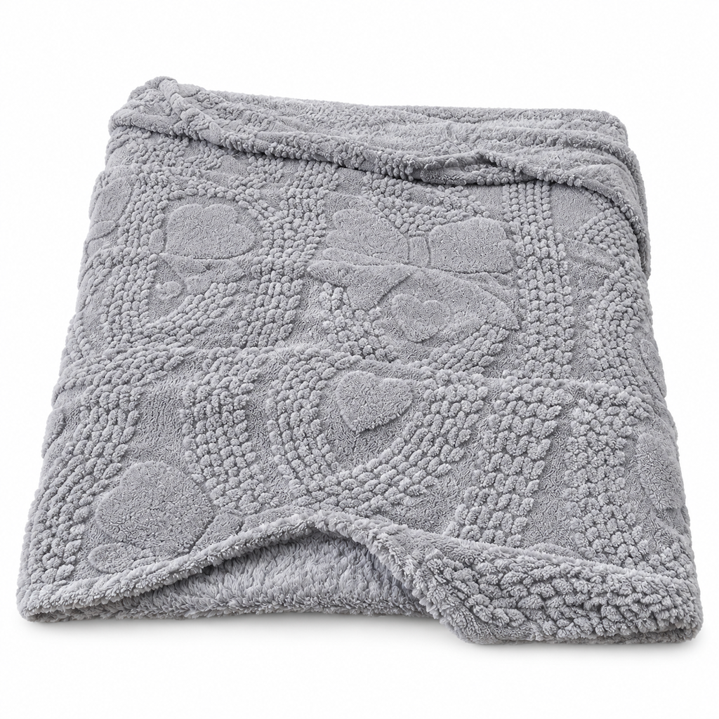 📢 50% de Réduction – Plaid Jacquard Double Face Doux et Moelleux à Motifs Cœurs, Couverture Polaire Chaude pour Canapé et Lit