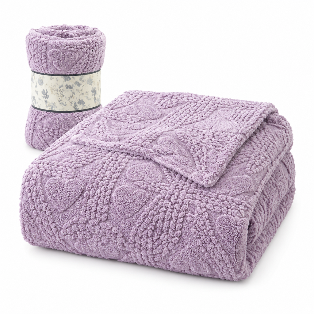 📢 50% de Réduction – Plaid Jacquard Double Face Doux et Moelleux à Motifs Cœurs, Couverture Polaire Chaude pour Canapé et Lit