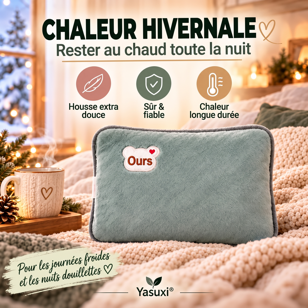 📢 45% de Réduction – Bouillotte Électrique Rechargeable avec Housse Douce, Chauffage Rapide et Arrêt Automatique