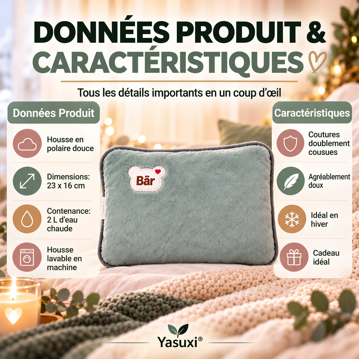 📢 45% de Réduction – Bouillotte Électrique Rechargeable avec Housse Douce, Chauffage Rapide et Arrêt Automatique