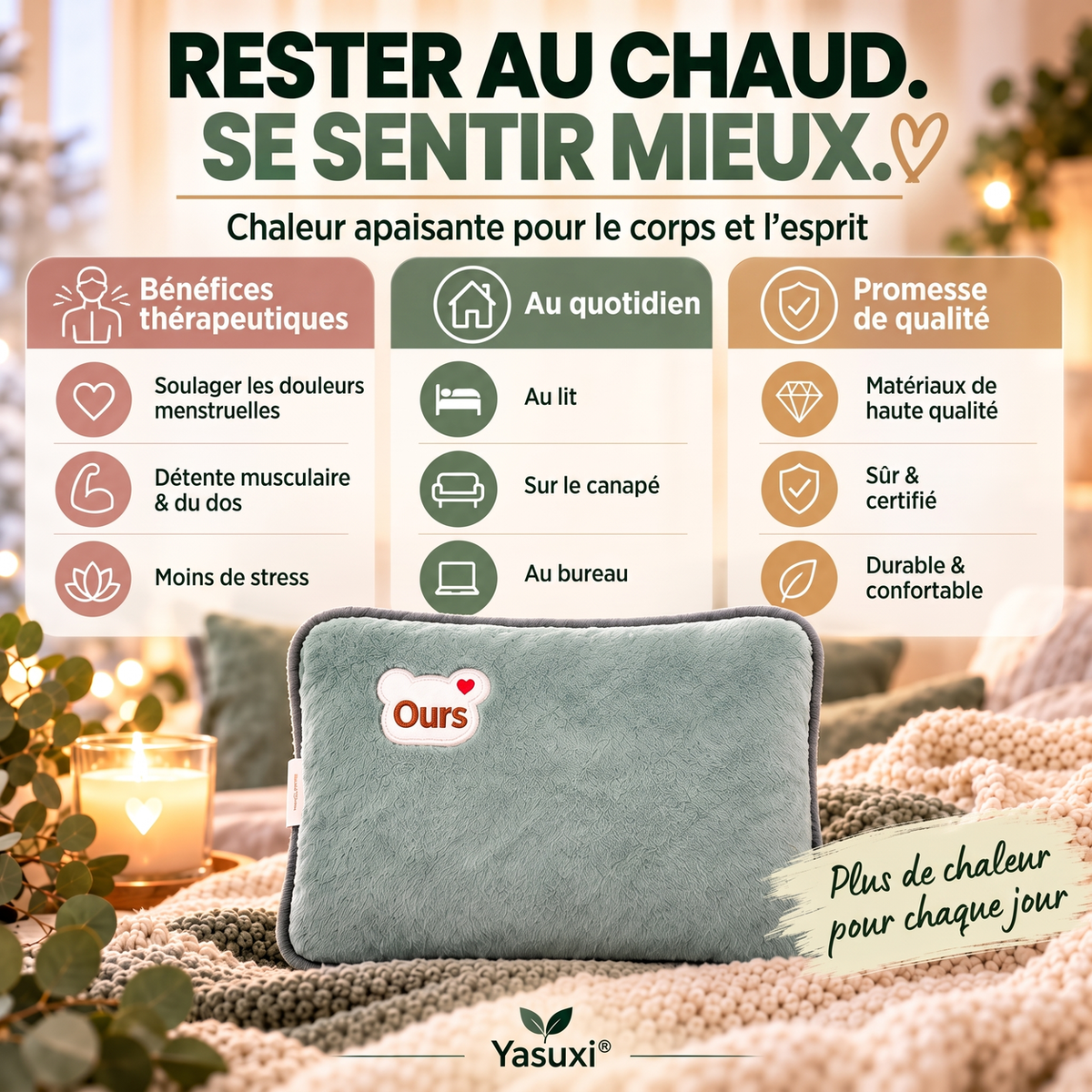 📢 45% de Réduction – Bouillotte Électrique Rechargeable avec Housse Douce, Chauffage Rapide et Arrêt Automatique