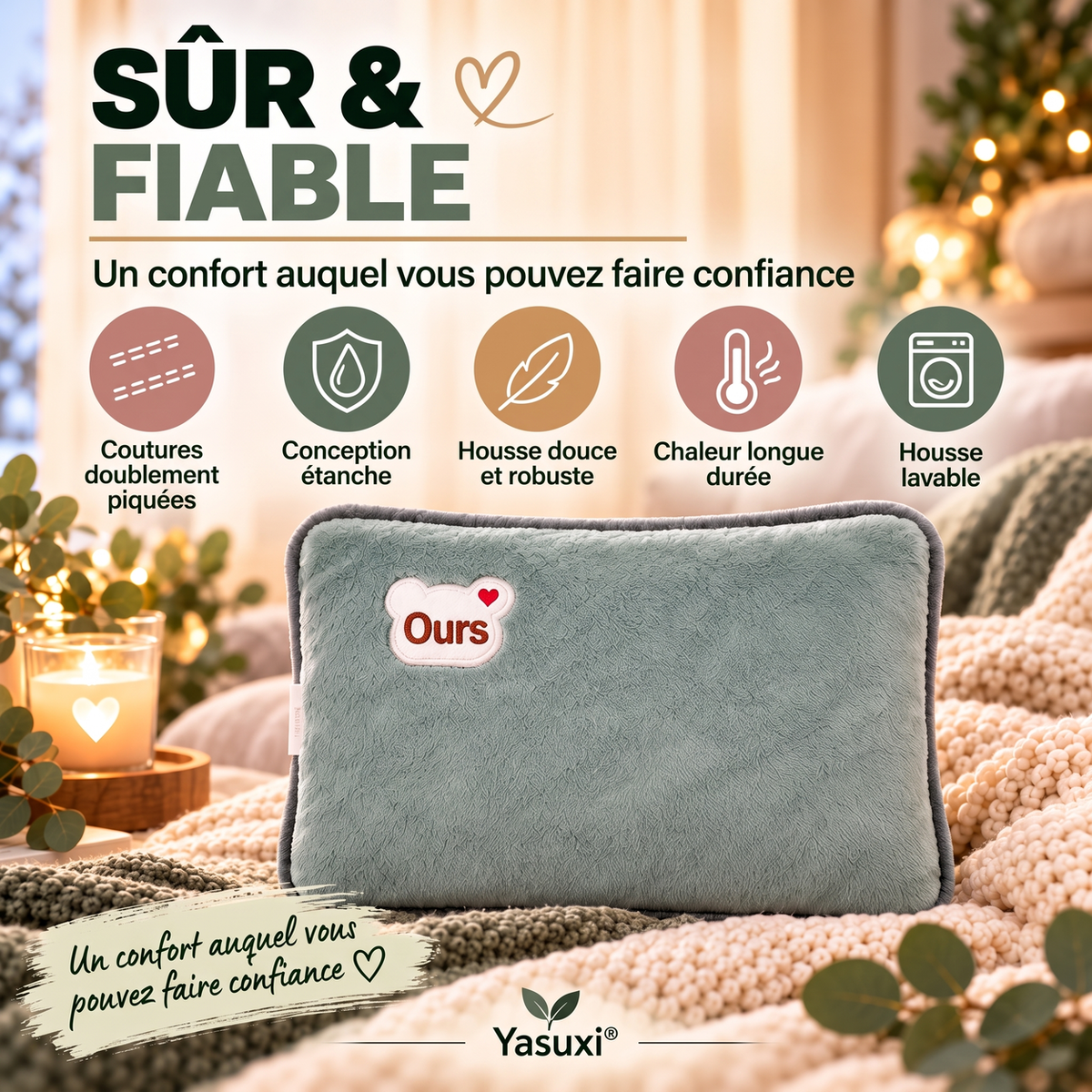📢 45% de Réduction – Bouillotte Électrique Rechargeable avec Housse Douce, Chauffage Rapide et Arrêt Automatique