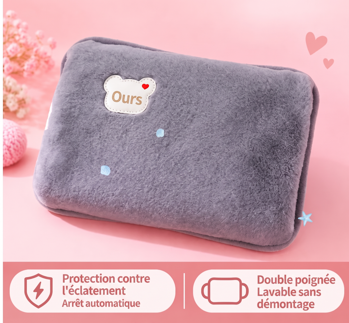 📢 45% de Réduction – Bouillotte Électrique Rechargeable avec Housse Douce, Chauffage Rapide et Arrêt Automatique
