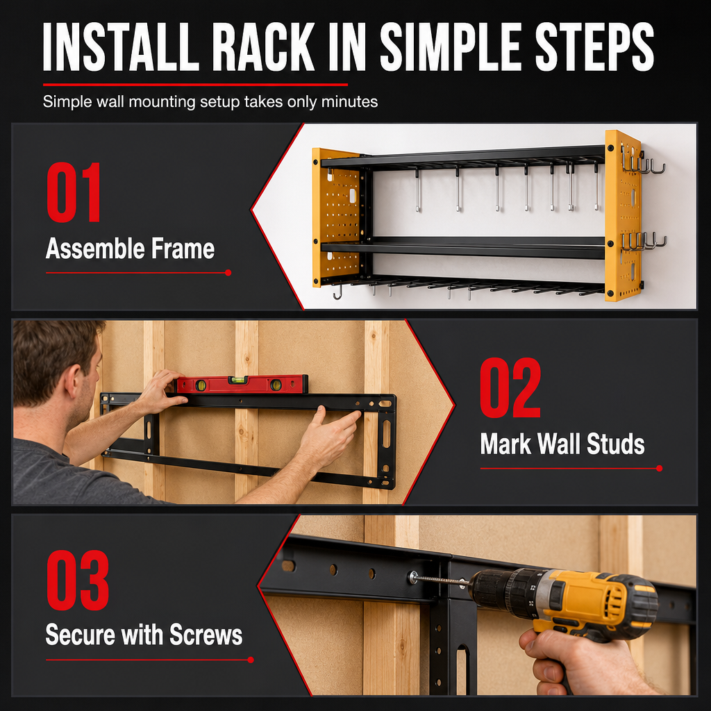 📢 50% de Réduction – Organisateur Mural Métallique pour Outils et Perceuses, Étagère de Rangement pour Garage et Atelier