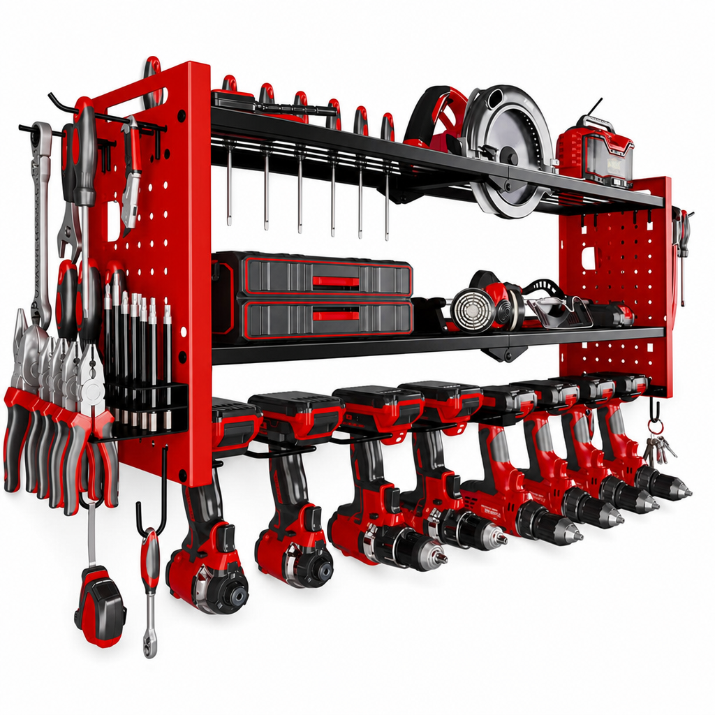 📢 50% de Réduction – Organisateur Mural Métallique pour Outils et Perceuses, Étagère de Rangement pour Garage et Atelier