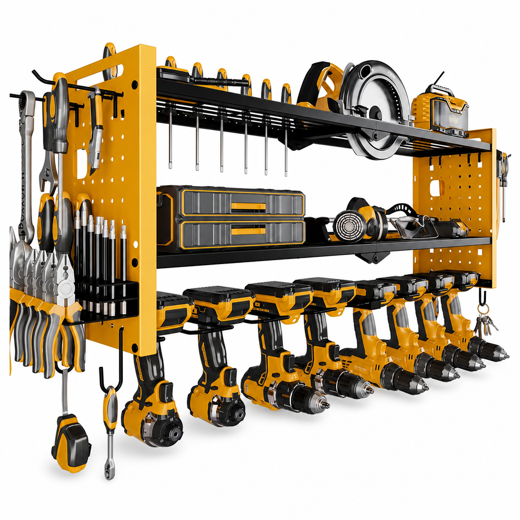 📢 50% de Réduction – Organisateur Mural Métallique pour Outils et Perceuses, Étagère de Rangement pour Garage et Atelier
